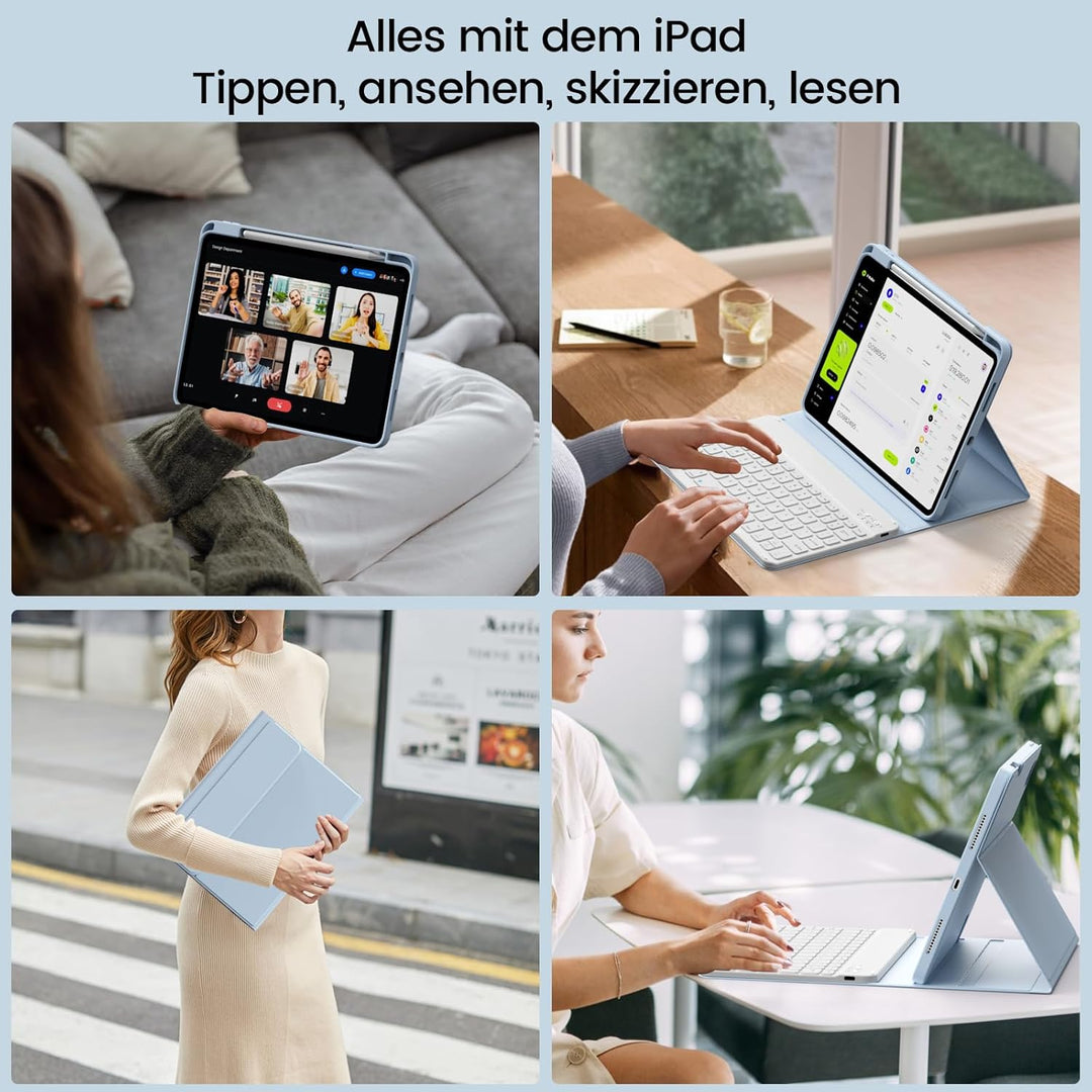 Hülle mit Tastatur für iPad A16 11 Generation 2025/10 Generation 2022(11/10.9 Zoll), Soft TPU Rücksc