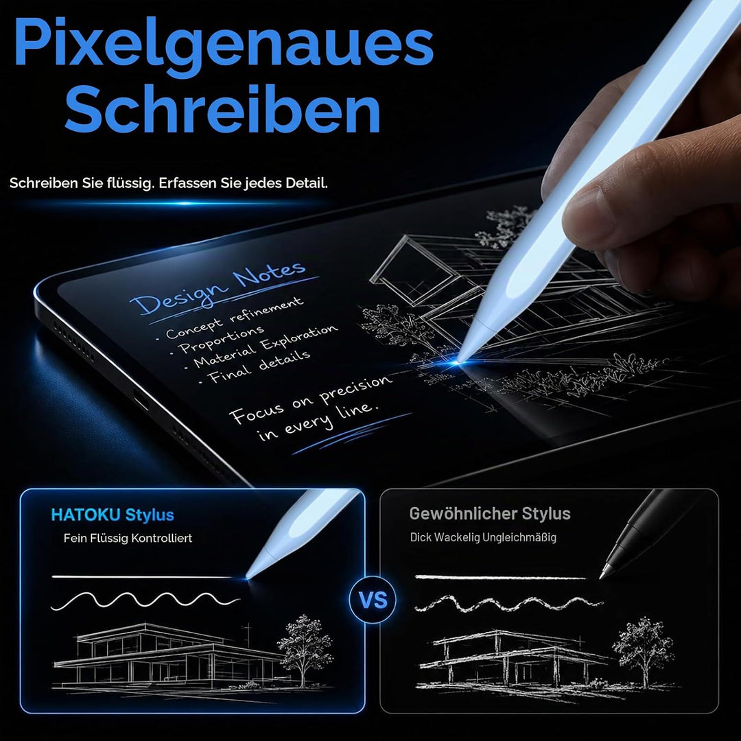 Stift für iPad 2018-2023, HATOKU Pencil für iPad mit Tilt Sensitivity & Palm Rejection, Magnetischer