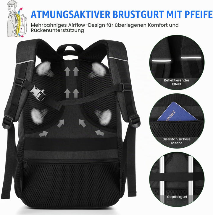YAMTION Schwarz Rucksack Herren und Damen,Unisex Schulrucksack Teenager für Jungen Mädchen Laptop Ru
