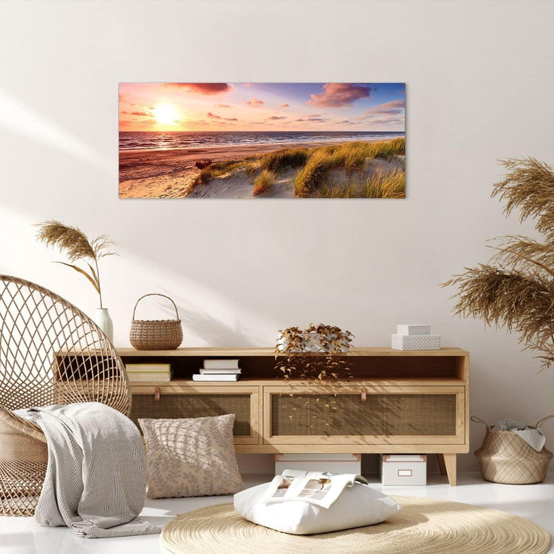 Wandbilder Dekoration Wohnzimmer Meer Strand Düne Panorama Bilder auf Leinwand 120x50cm Leinwandbild