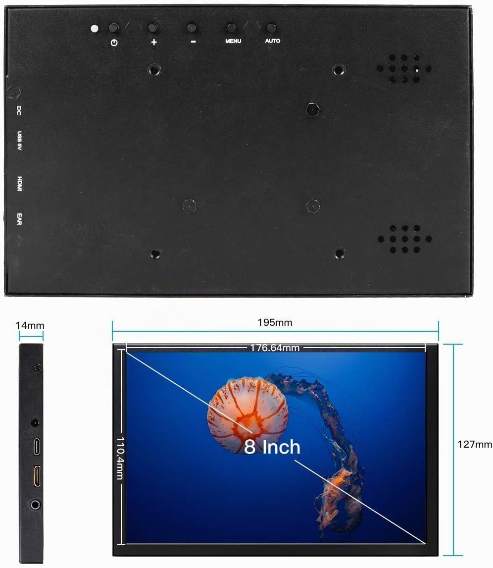 ELECROW Mini Monitor, 8 Zoll IPS Bildschirm for Raspberry Pi Display Externes Screem mit HD-Auflösun