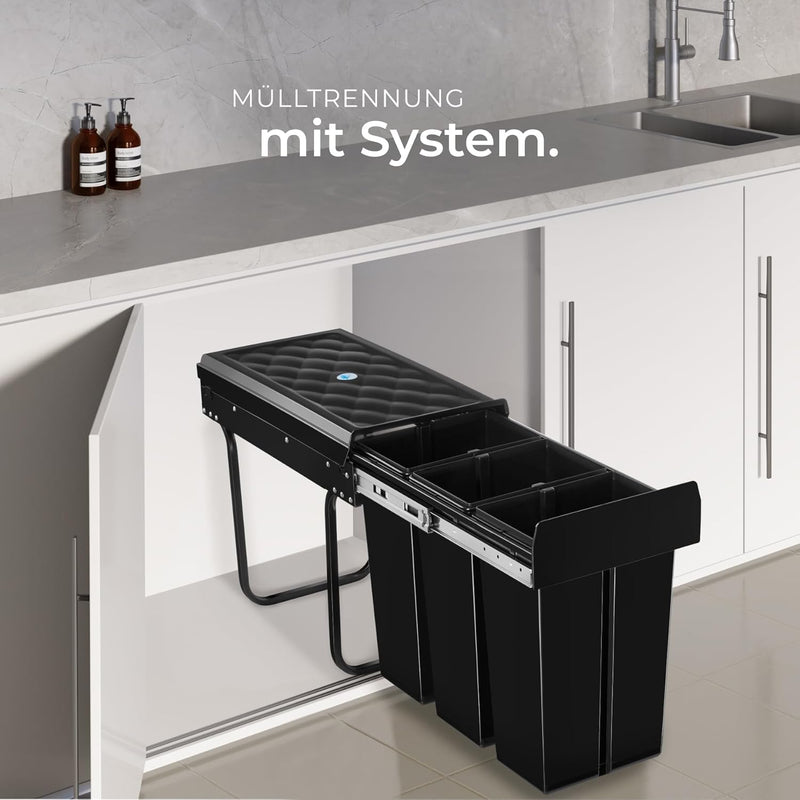 tectake® Abfallsammler, Mülleimer 3 Fächer, Mülltrennsystem Küche, für Schrank, Mülleimer Küche ausz