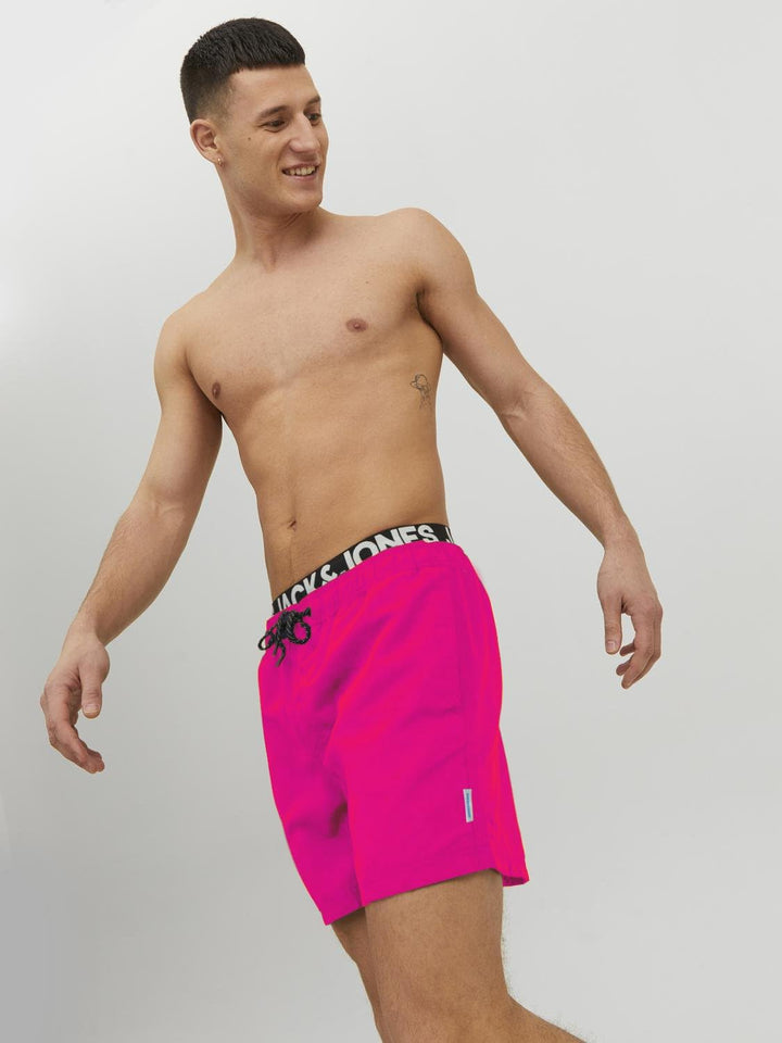 JACK &amp; JONES Herren Badehose Badeshort SPLICELOGO S M L XL XXL Schwarz Rot Orang L Rosa (Pink Gio),