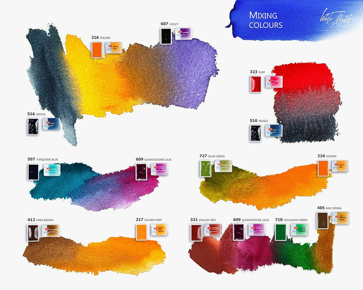Honsell White Nights russische Künstler-Aquarellfarben im Set, Farben in ganzen Näpfchen im Kunststo