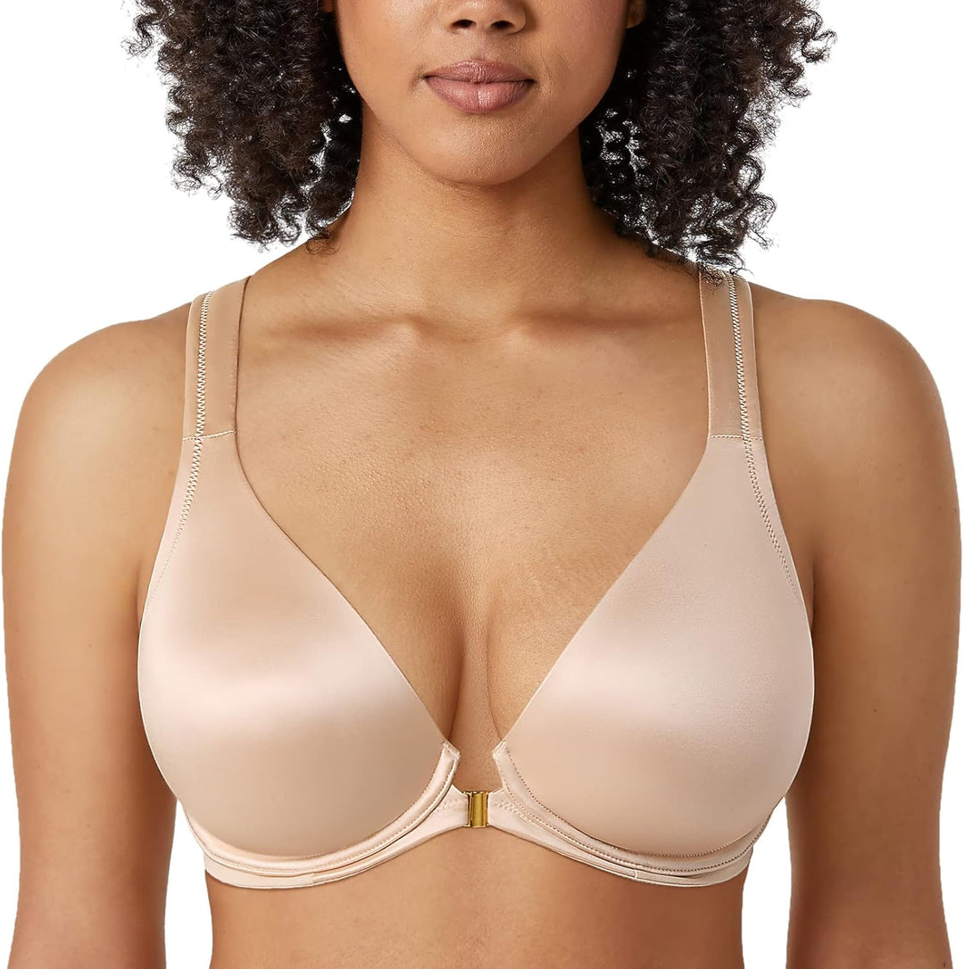 DELIMIRA Damen BH mit Vorderverschluss Seamless Bügel BHS Grosse Brüste Vollschalen Racerback Ungefü