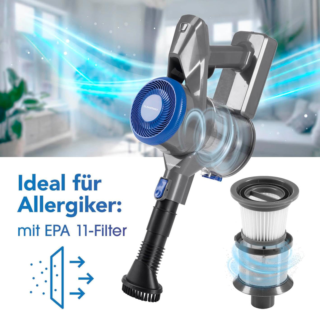 CLEANmaxx AeroTec 400 Akku Staubsauger | kabelloser 2in1 Boden- & Handstaubsauger | beutellos & mit