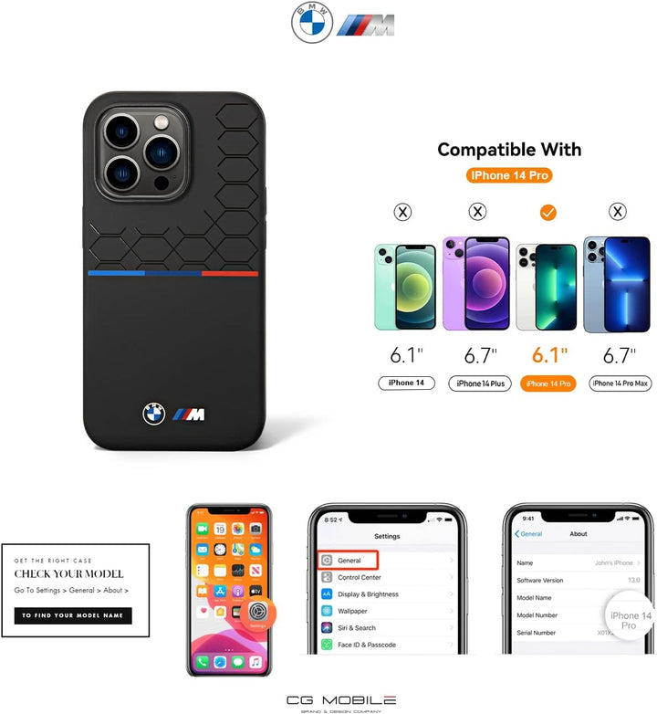 CG MOBILE BMW iPhone 14 Pro Hülle in schwarz mit UV Lack Muster Silikon Glatt & Anti-Kratzer Schutzh