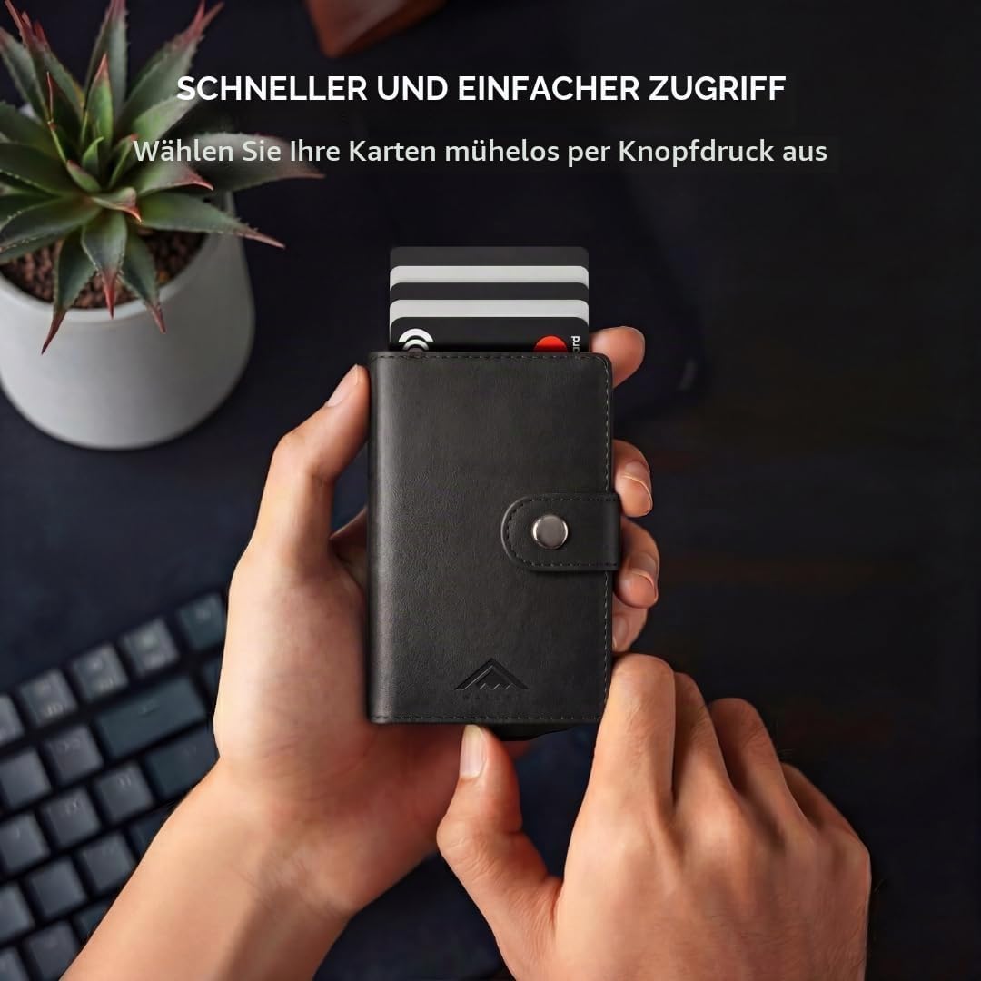 Stealth Wallet – Minimalistische Schlanke Leichte Pop-Up Kartenhalter – Kontaktlos Geschützte Sicher
