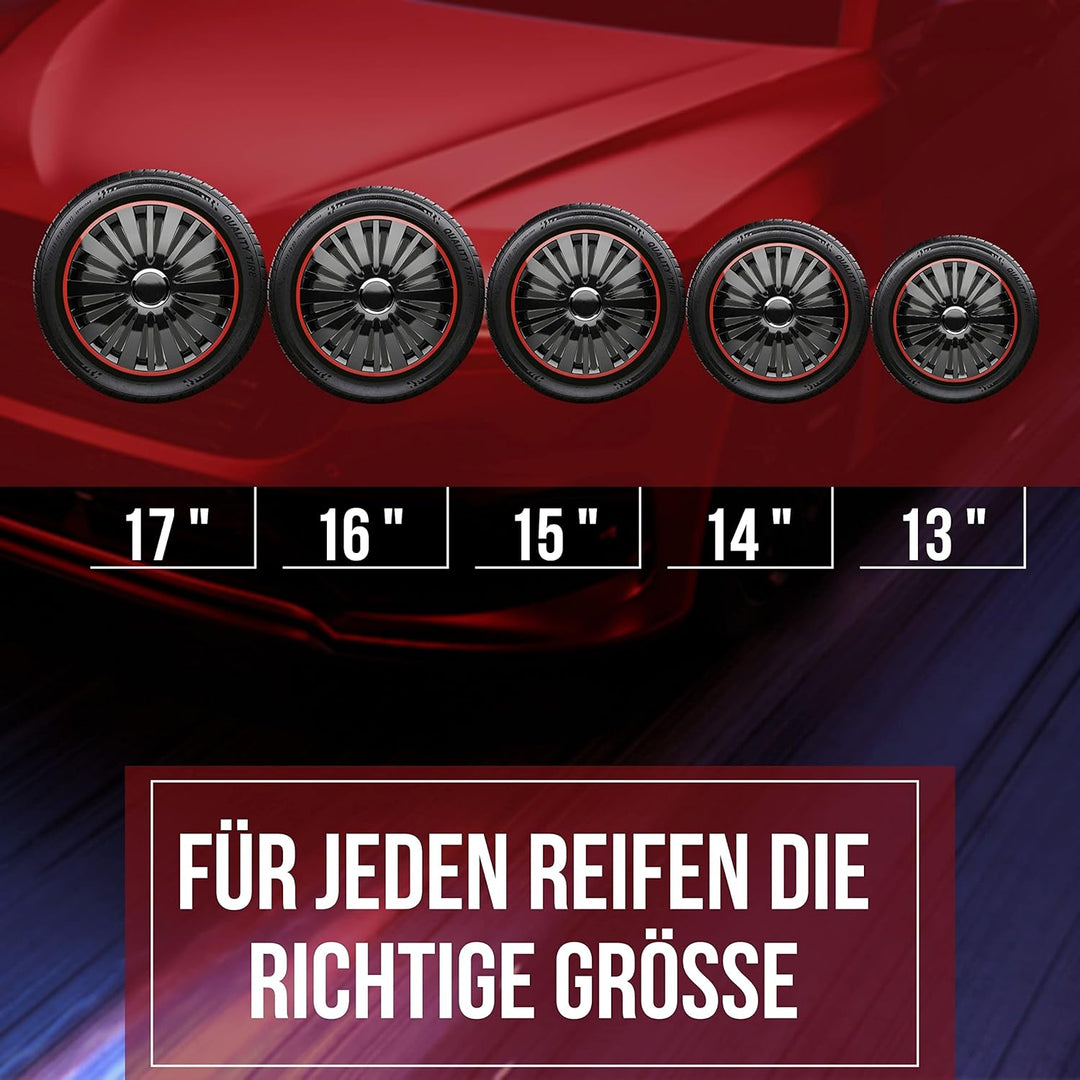 Albrecht 14 Zoll Radkappen schwarz/rot für Stahlfelgen - Falcon red dusk Radzierblenden aus hochwert