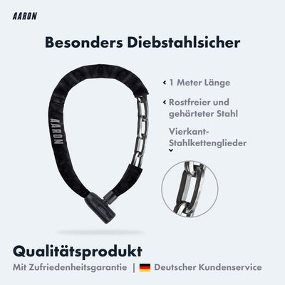 AARON Lock One Fahrradschloss mit Schlüssel, Kettenschloss aus Stahl und hoher Sicherheitsstufe, Sch