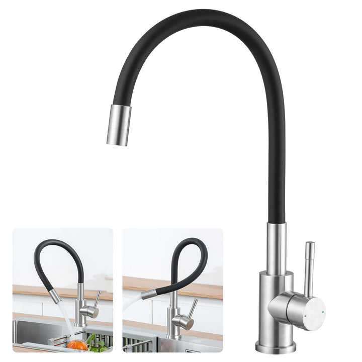 CECIPA Flexibler Wasserhahn Küche Schwarz 360° Schwenkbar, Mischbatterie Küche Schwarz Hochdruck, Sp