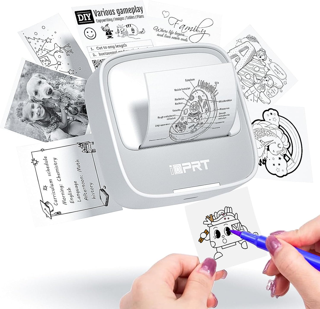 iDPRT Mini tragbarer Aufkleberdrucker, Thermodrucker für Studiennotizen, Bilder, DIY, Etiketten, mit