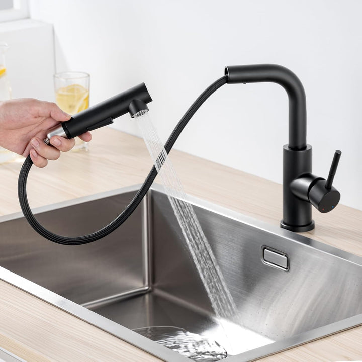 Lonheo Niederdruck Wasserhahn Küche Armatur Schwarz, Niederdruck Küchenarmatur mit Brause Mischbatte