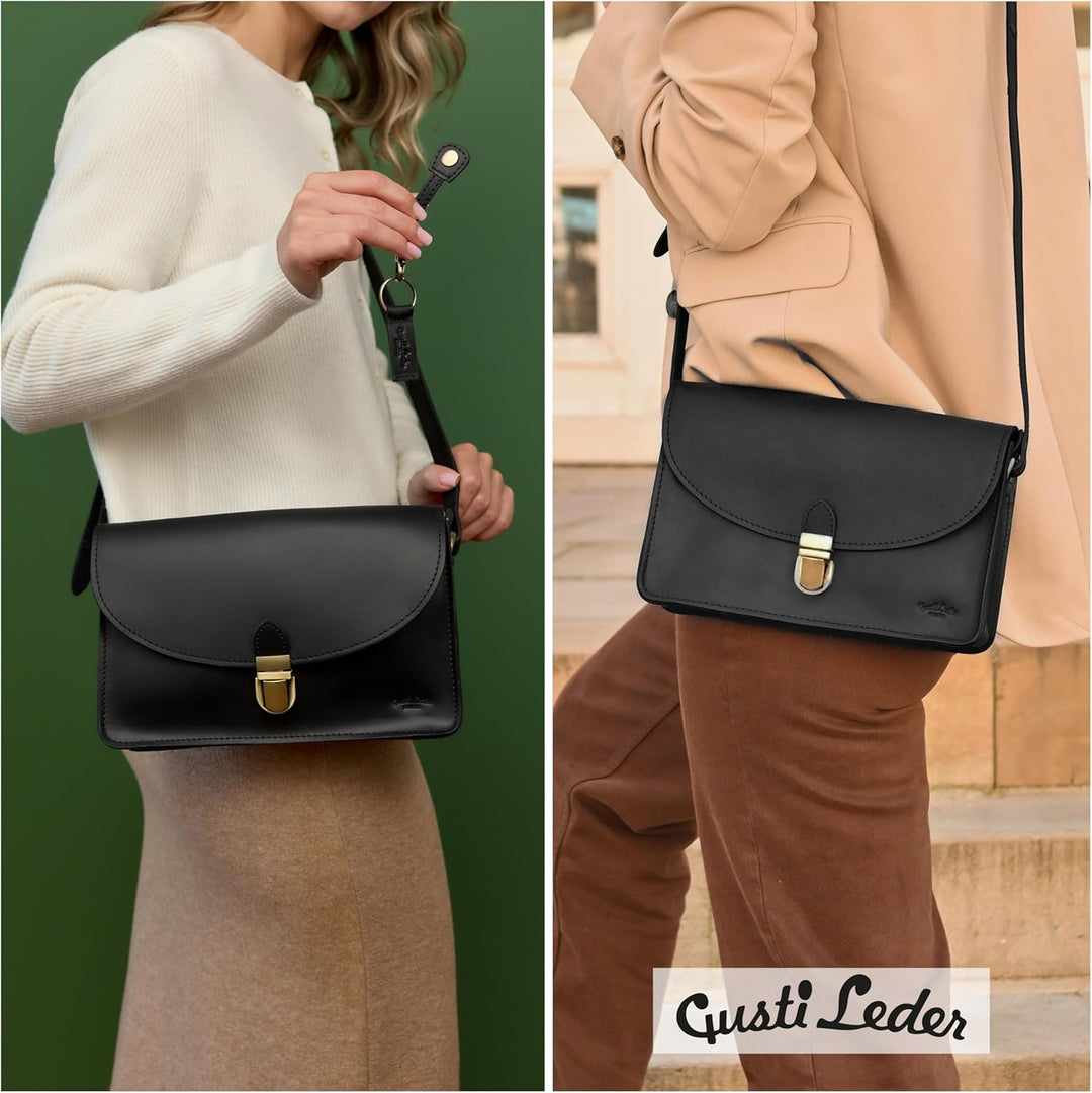 Gusti Handtasche Leder - Zoey Damen Umhängetasche Ledertasche Leder Schwarz, Schwarz