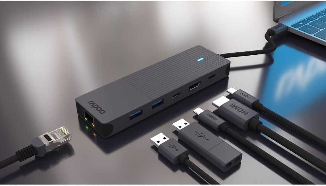 Rapoo UCM-2002 USB-C Multiport Adapter 6-in-1, 100Watt Power Delievery, 4K HDMI, 1 Gbps LAN, 1 USB-C
