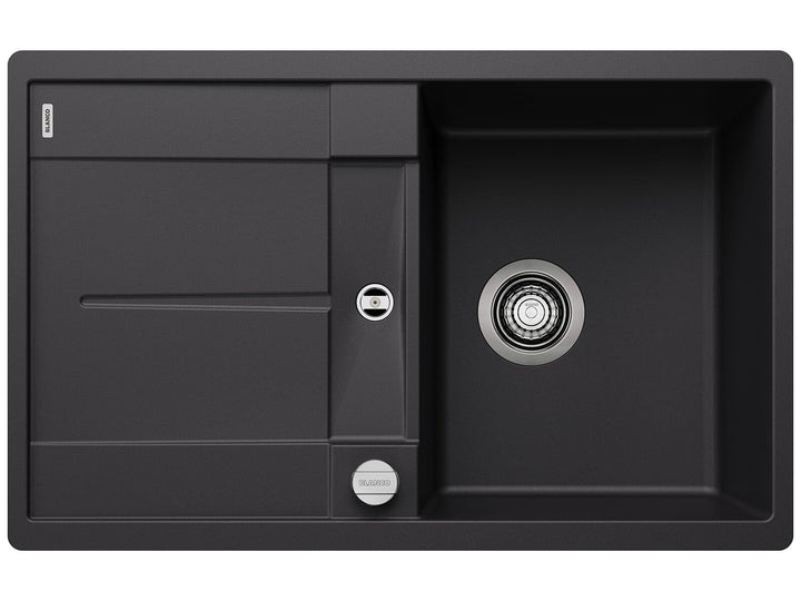 BLANCO METRA 45 S-F | SILGRANIT schwarz | Einbauart: Flächenbündig | reversibel | mit Ablauffernbedi
