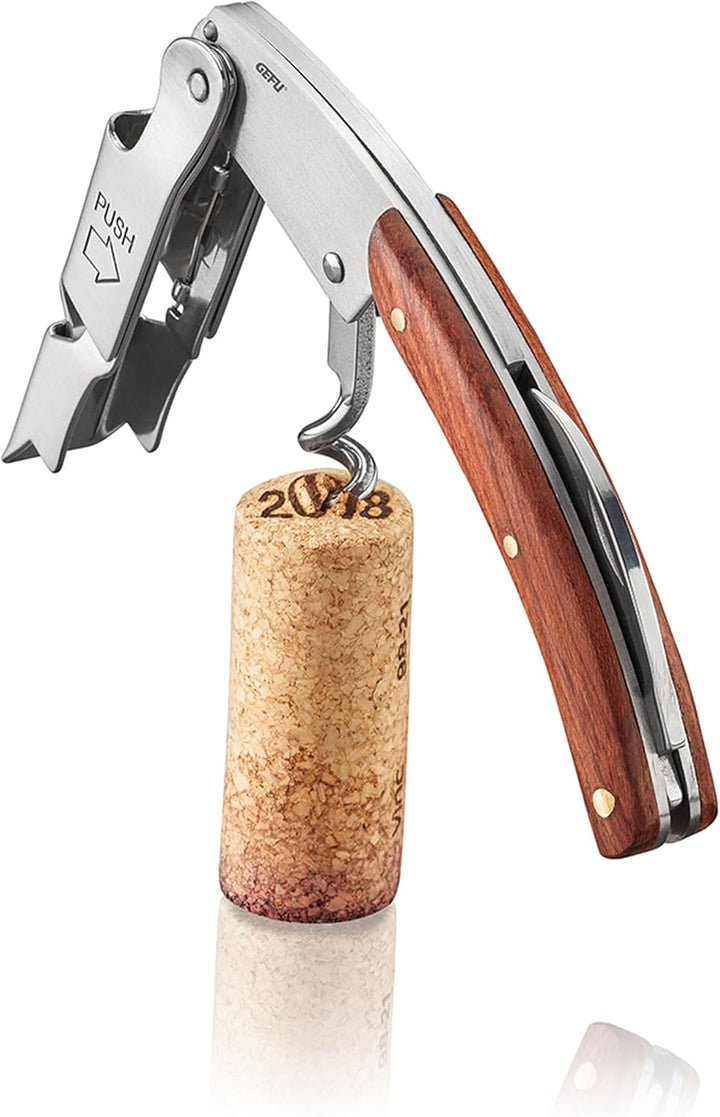 GEFU 12436 Kellnermesser PALISSA – 2 Stufen Weinöffner, Flaschenöffner, Korkenzieher, aus Rosenholz