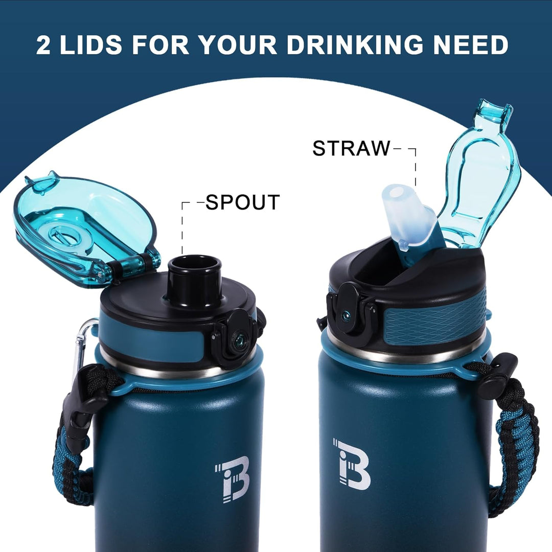 TOPBADE Edelstahl Trinkflasche Sport mit Strohhalm Deckel & no Strohhalm Deckel, 700ml BPA-Frei Ausl