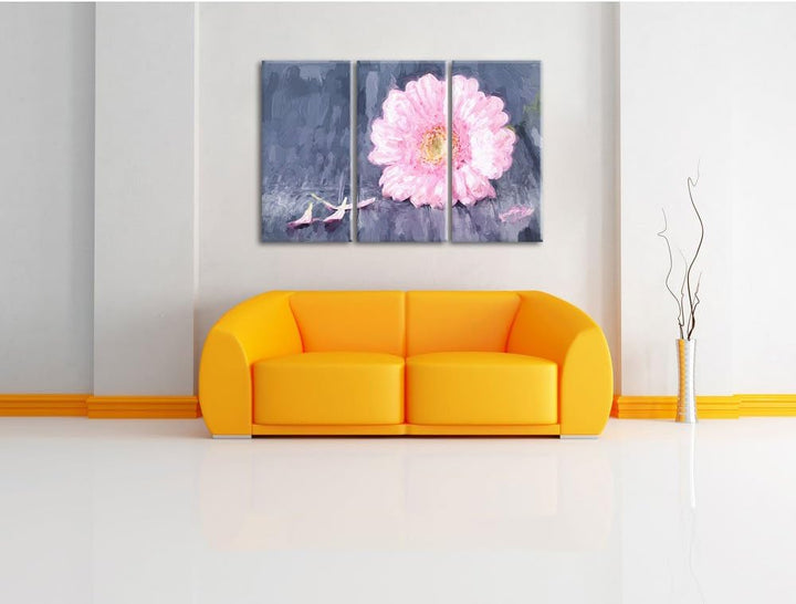 Pixxprint Gerbera auf Boden als Leinwandbild/Grösse: 3 Teilig (120x80) cm/Wandbild/Kunstdruck/fertig