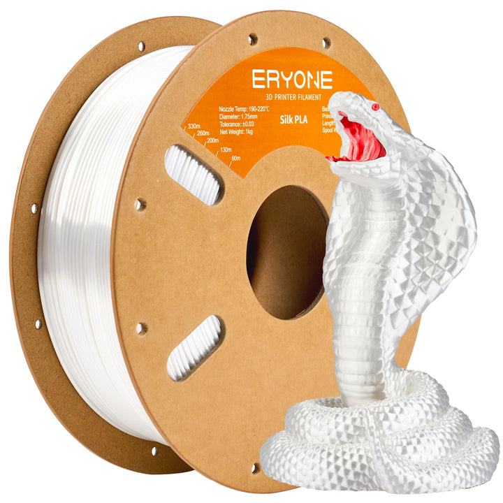 ERYONE Silk PLA Filament 1.75 mm, PLA Filament für 3D-Drucker, 0,03 mm, 1 kg/Spule, Weiss Silk PLA-W