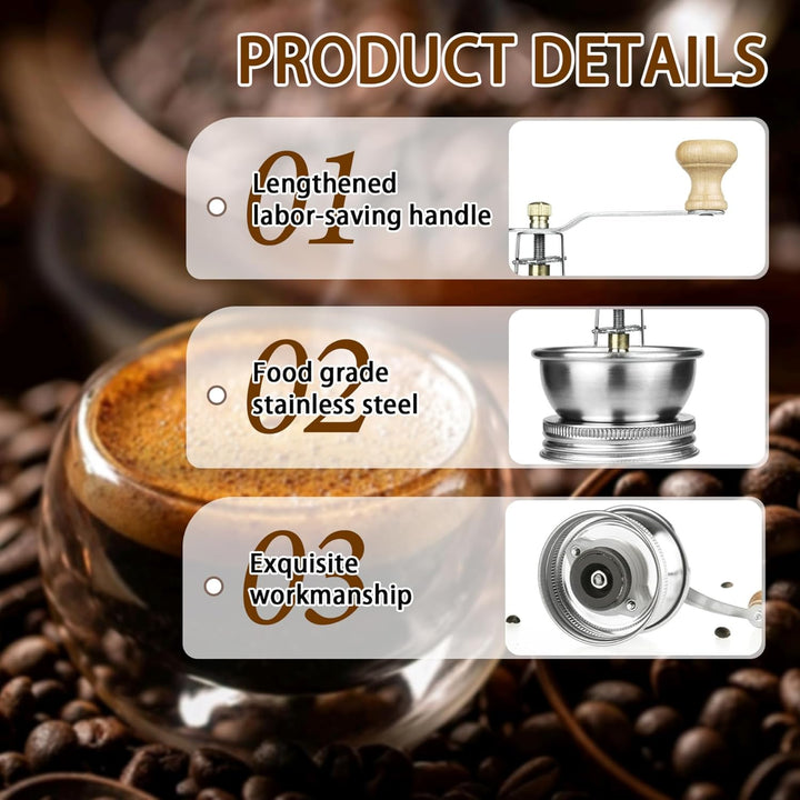 Manuelle Kaffeemühle, tragbar, robust, aus Edelstahl, speicherbar, Kaffeebohnenmühle für den Heimgeb