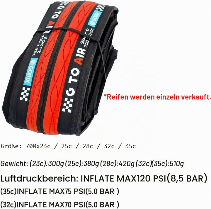 GORIX Rennradreifen 700×23C 25C 28C 32c 35c Fahrrad (Gtoair) 700×23c All White(1 Tire), 700×23c All