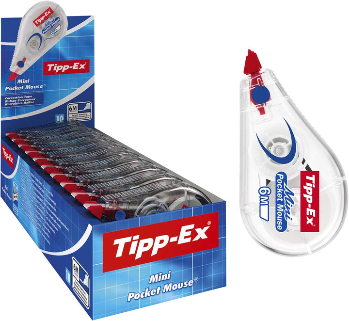 Tipp-Ex Mini Pocket Mouse Korrekturroller, 10 Roller in praktischer Displaybox, 6m x 5mm, Ideal für