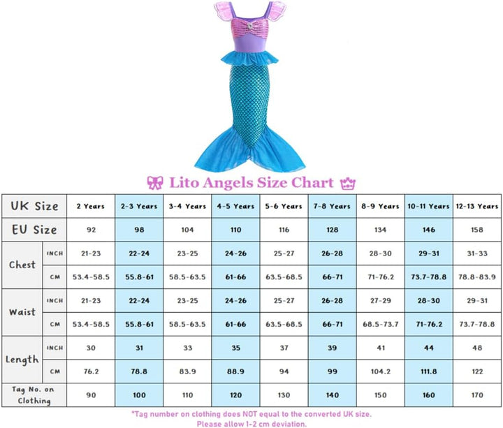 Lito Angels Prinzessin Meerjungfrau Arielle Kostüm Kleid Verkleidung mit Perücke für Kinder Mädchen