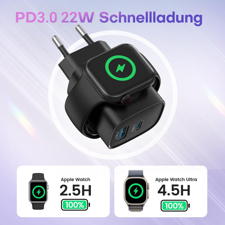 TOPADRE Apple Watch Ladegerät, 3-in-1 20W USB iPhone Ladegerät PD 3.0 Schnellladegerät für Apple Wat