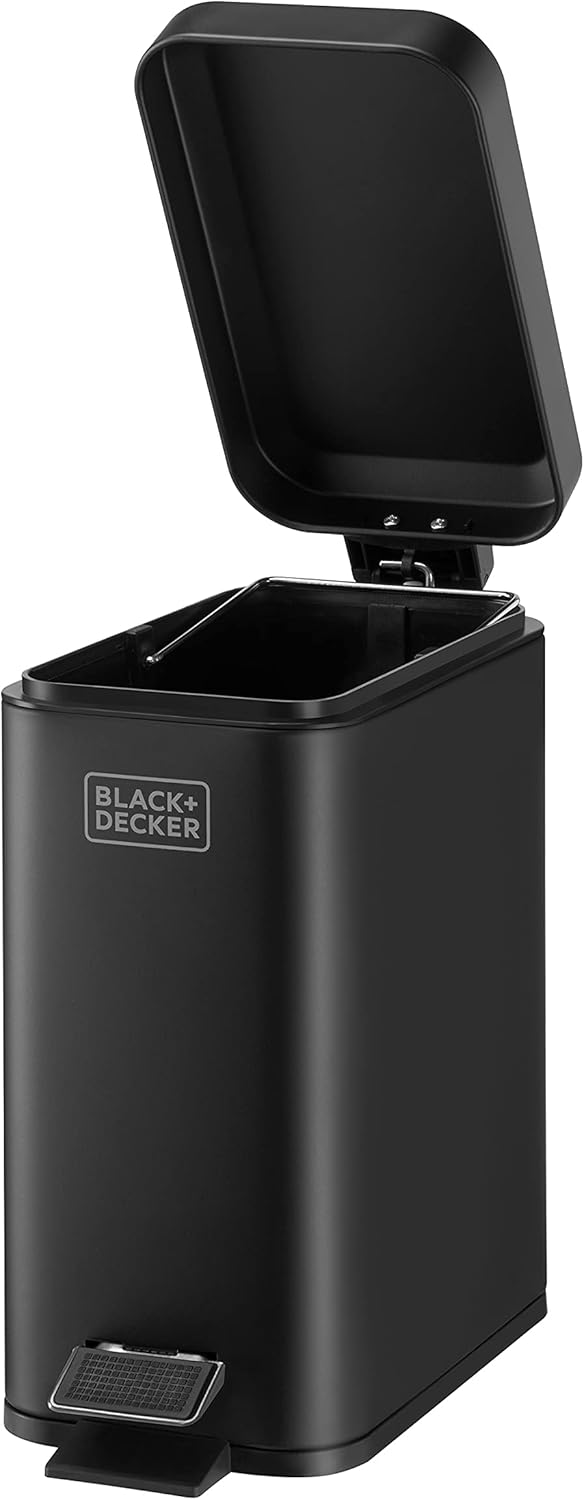 BLACK+DECKER BXBN0007E Treteimer mit sanft schliessendem Deckel, Edelstahl, 30 x 14 x 29 cm, 5 l, Sc
