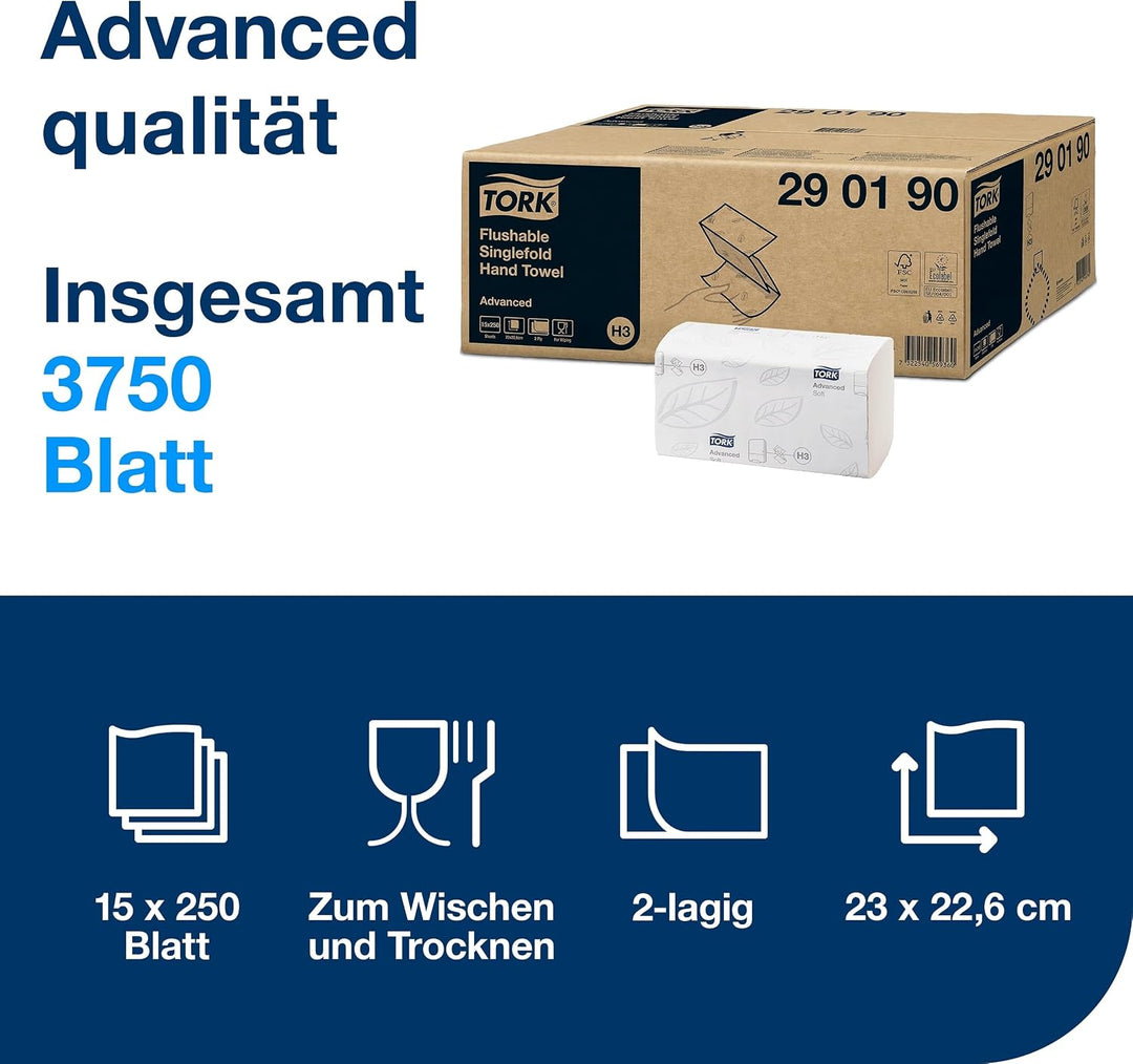 Tork Schnellauflösende Zickzack Papierhandtücher - 0290190 - Falthandtücher zum Nachfüllen für Papie