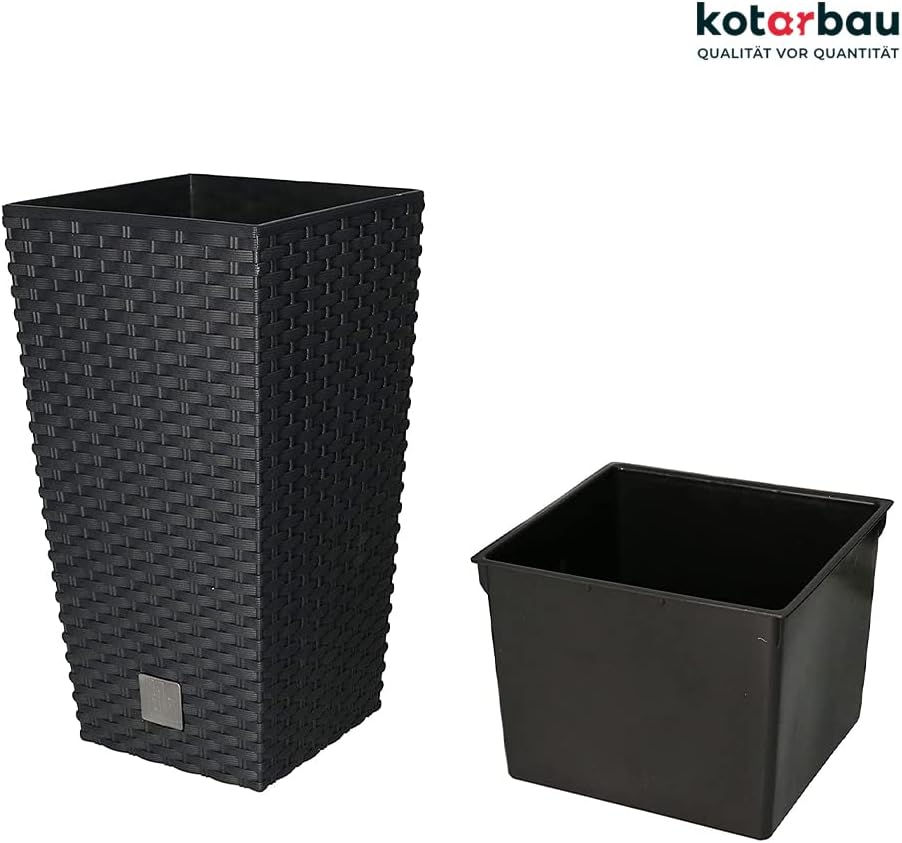 KOTARBAU® Blumentopf 170x170x324mm Rattandesign Quadratisch mit Innentopf Anthrazit, 170x170x324mm