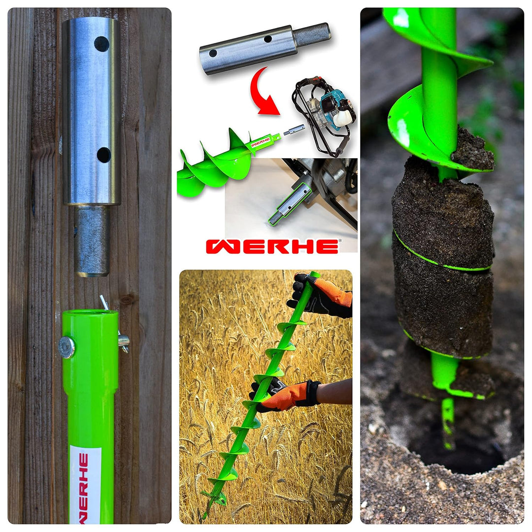 WERHE Profi Bohrer für Erdbohrer 60mm Doppel-Welle Florbohrer Brunnenbohrer robuste Bohrspitze geeig