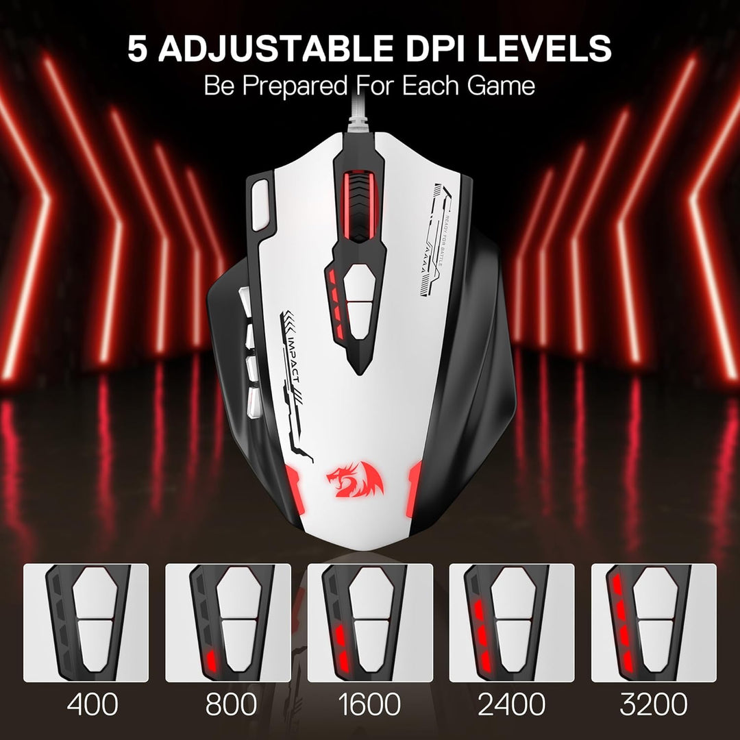 Redragon M908 Impact RGB MMO Gaming Maus, Ergonomische Optische Kabelmaus mit Max. 24.000 DPI, Hohe