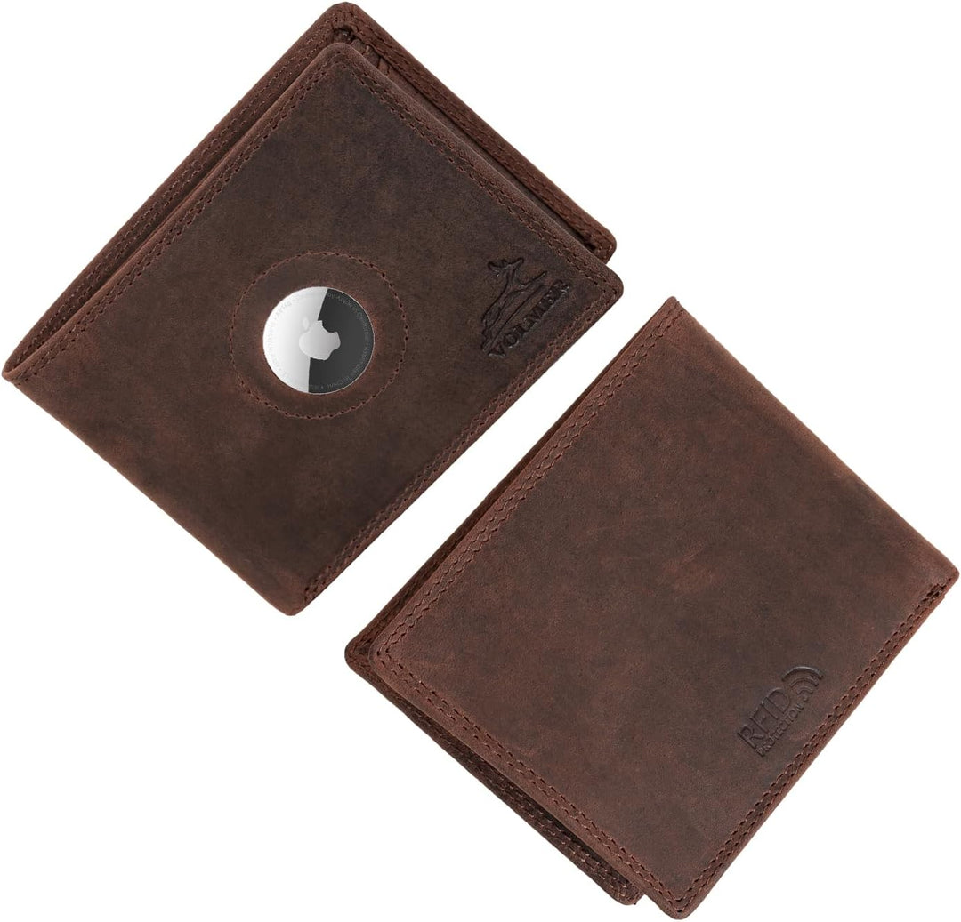 Fa.Volmer ® Leder Geldbörse Herren mit RFID-Schutz - AirTag-Fach - extra-stabile Doppelnaht - 6 Fäch