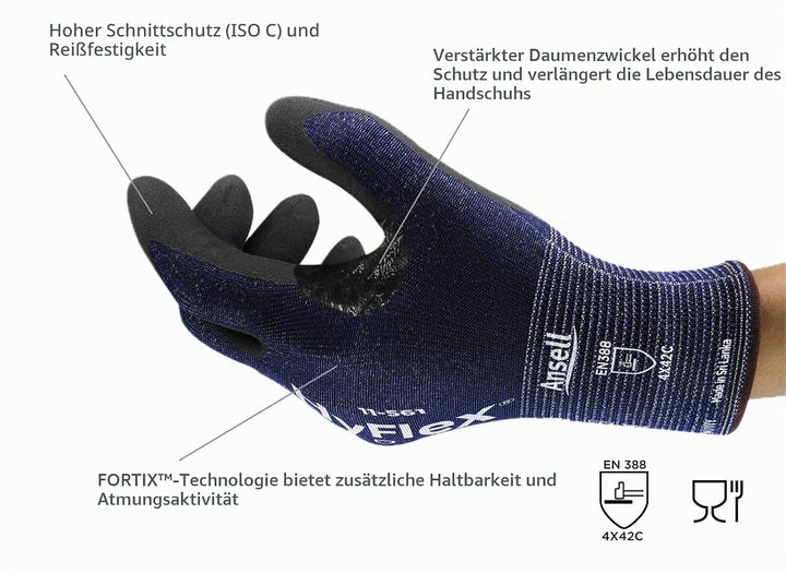 Ansell HyFlex 11-561 Schnittschutz-Handschuhe, Atmungsaktive Nitril-beschichtung, Höchste Weiterreis