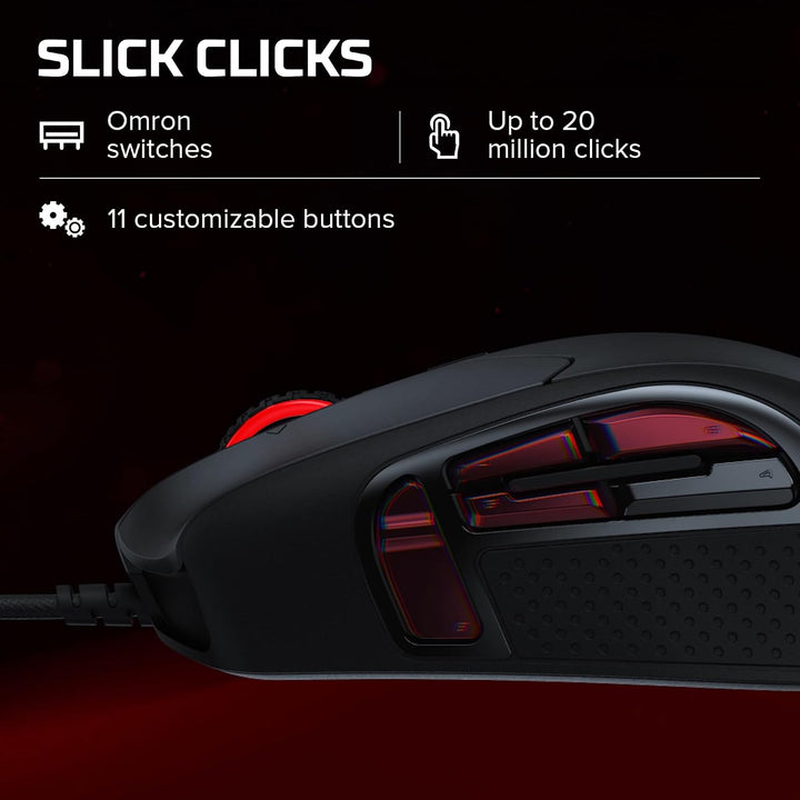 HyperX Pulsefire Raid – Ergonomische – 11 programmierbare Tasten RGB Gaming Maus Wired Pulsefire Rai
