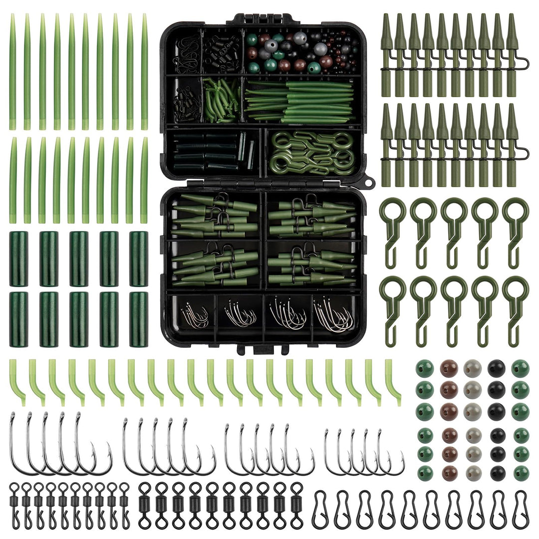 JSHANMEI Sortiment Karpfenangel-Box Kit inkl. Schnellwechselwirbel Karpfenhaken Perlen Rig Tubes Lea