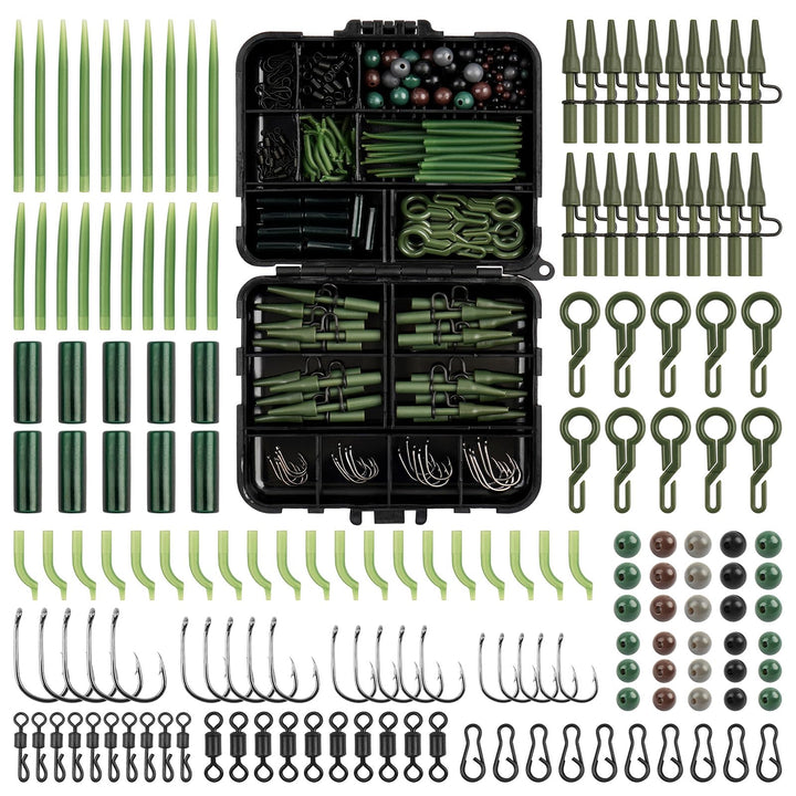 JSHANMEI Sortiment Karpfenangel-Box Kit inkl. Schnellwechselwirbel Karpfenhaken Perlen Rig Tubes Lea