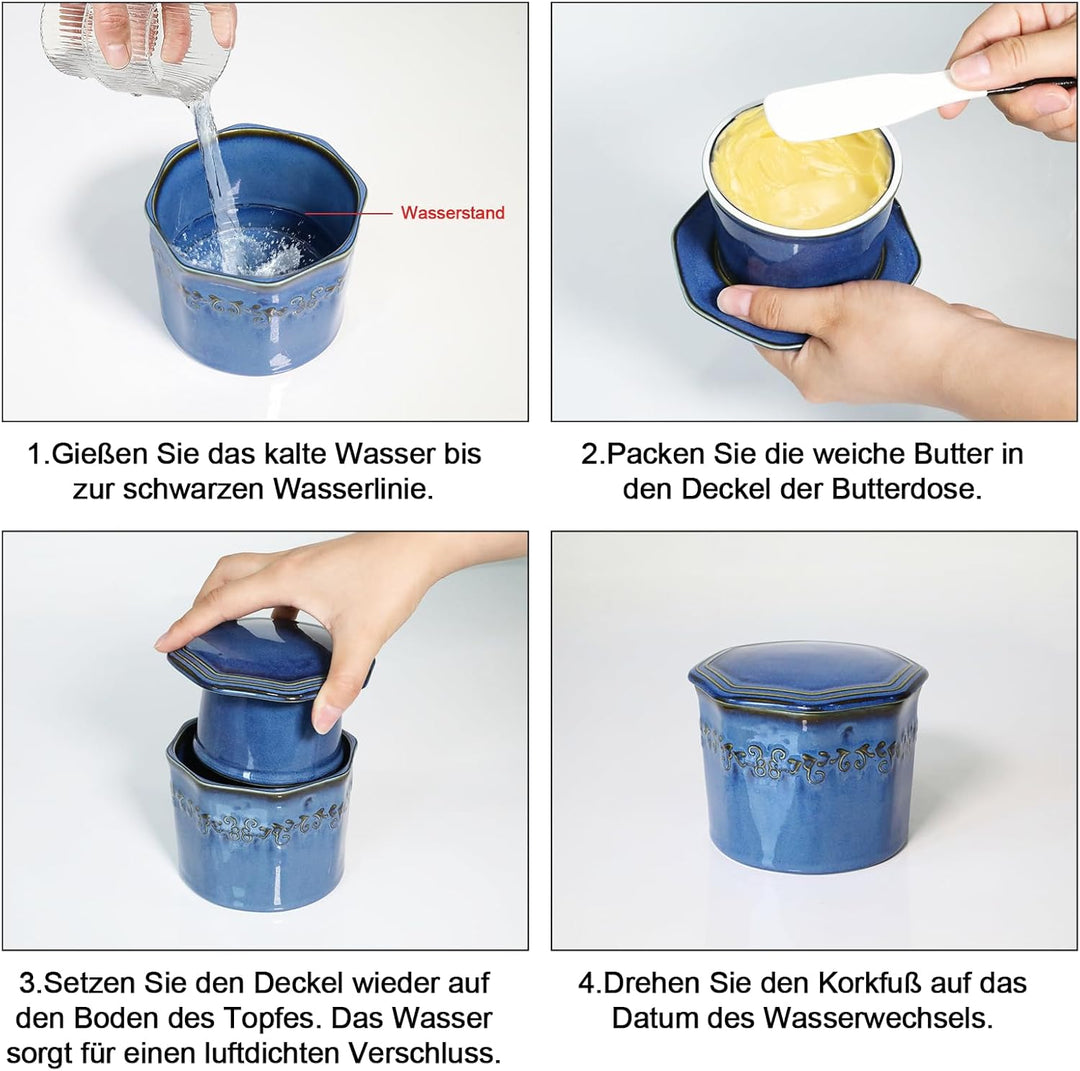 Französische Butterdose, 280g Butterdose Wassergekühlt, Französische Wasserbutterdose mit Wasserlini