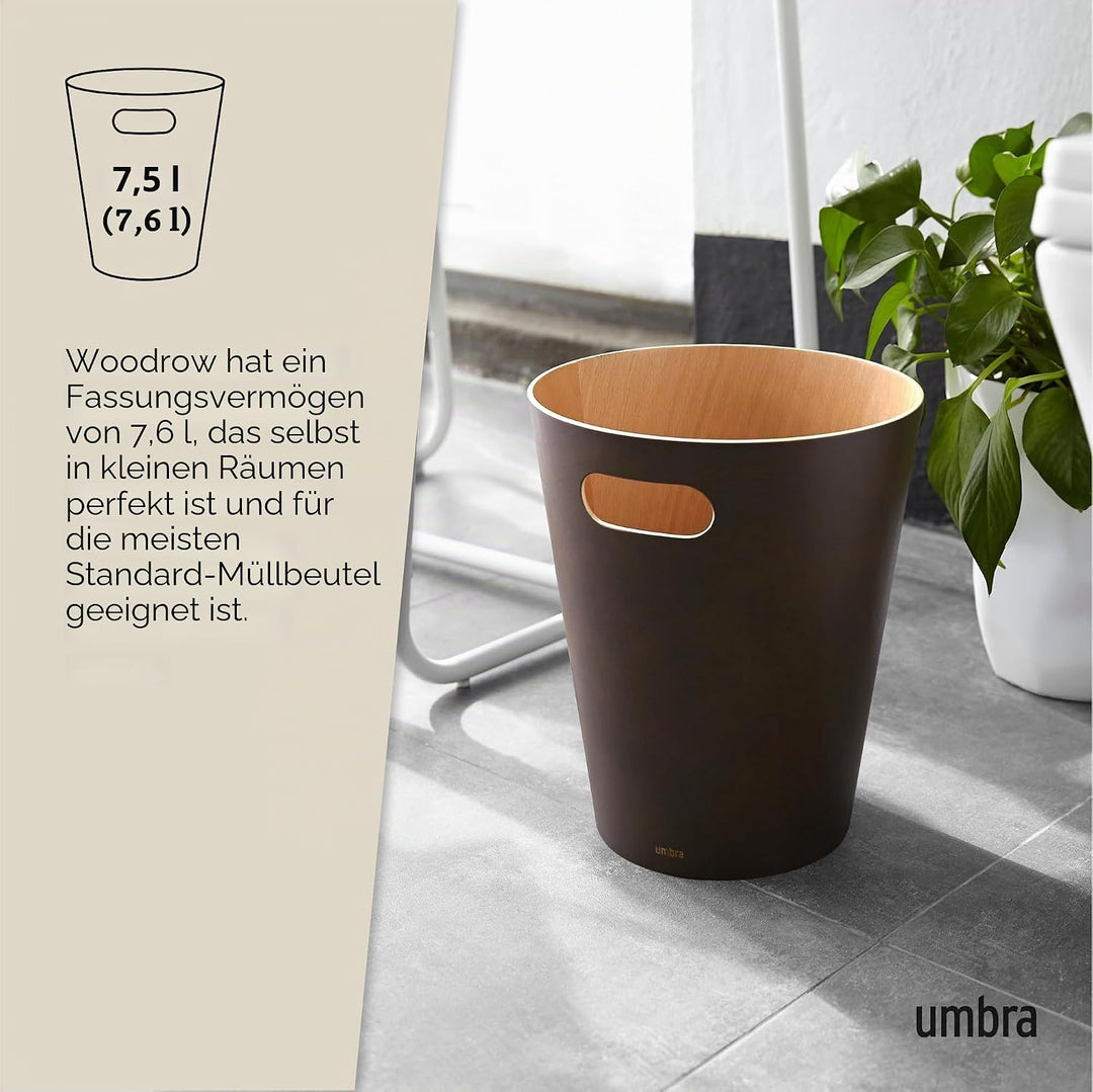 Umbra Woodrow Abfalleimer Holz, 7, 5l, Espresso/Natur, Espresso