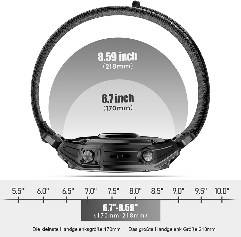 ANBEST 22mm Nylon Armband für Garmin Fenix 7 Pro/6 Pro/Fenix 8 47 mm Armband, Schleife Klettband für