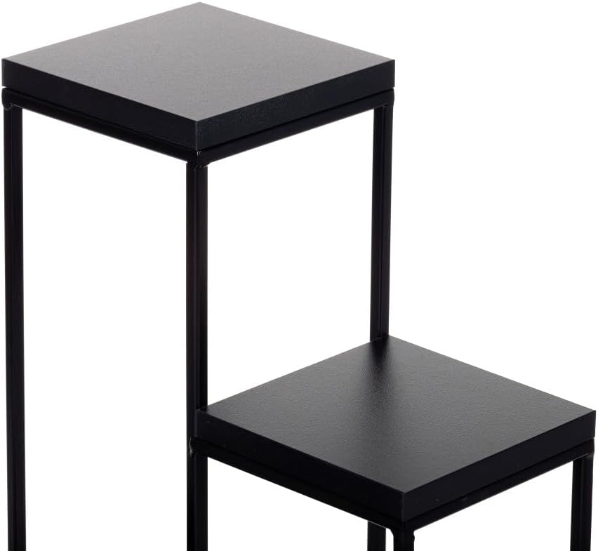 4 Etagen Blumentreppe - Metall Pflanzentreppe 70 cm Hoch - Blumenregal mit MDF-Platten in Schwarz fü