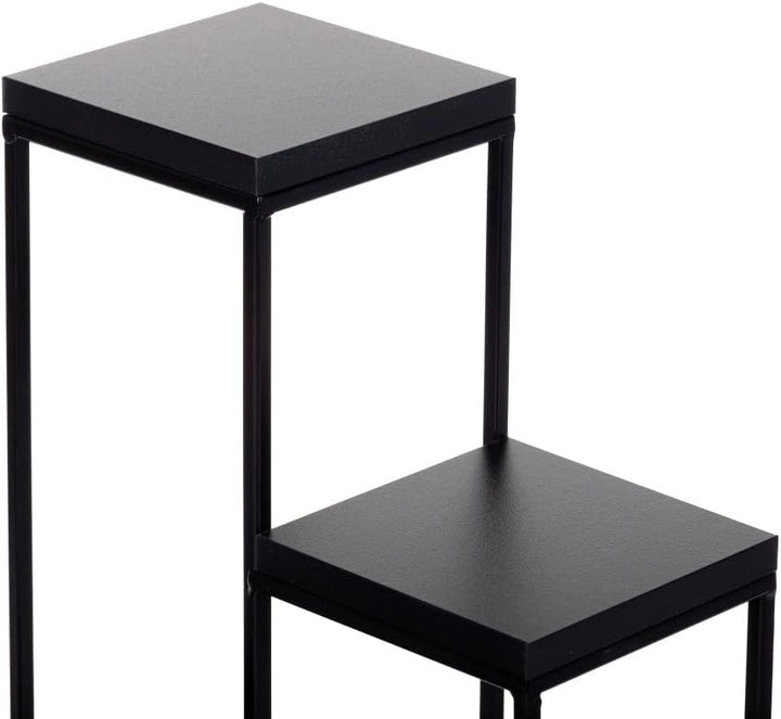 4 Etagen Blumentreppe - Metall Pflanzentreppe 70 cm Hoch - Blumenregal mit MDF-Platten in Schwarz fü