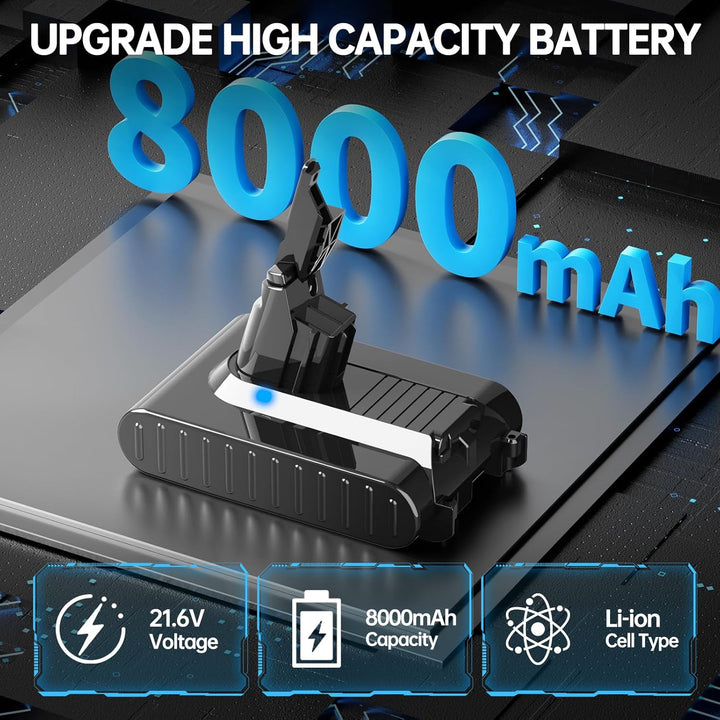 8000mAh Li-ion Akku Ersatzakku für Dyson V7, 8.0Ah Akku Kompatibel mit Dyson V7 Absolute Mattress Al
