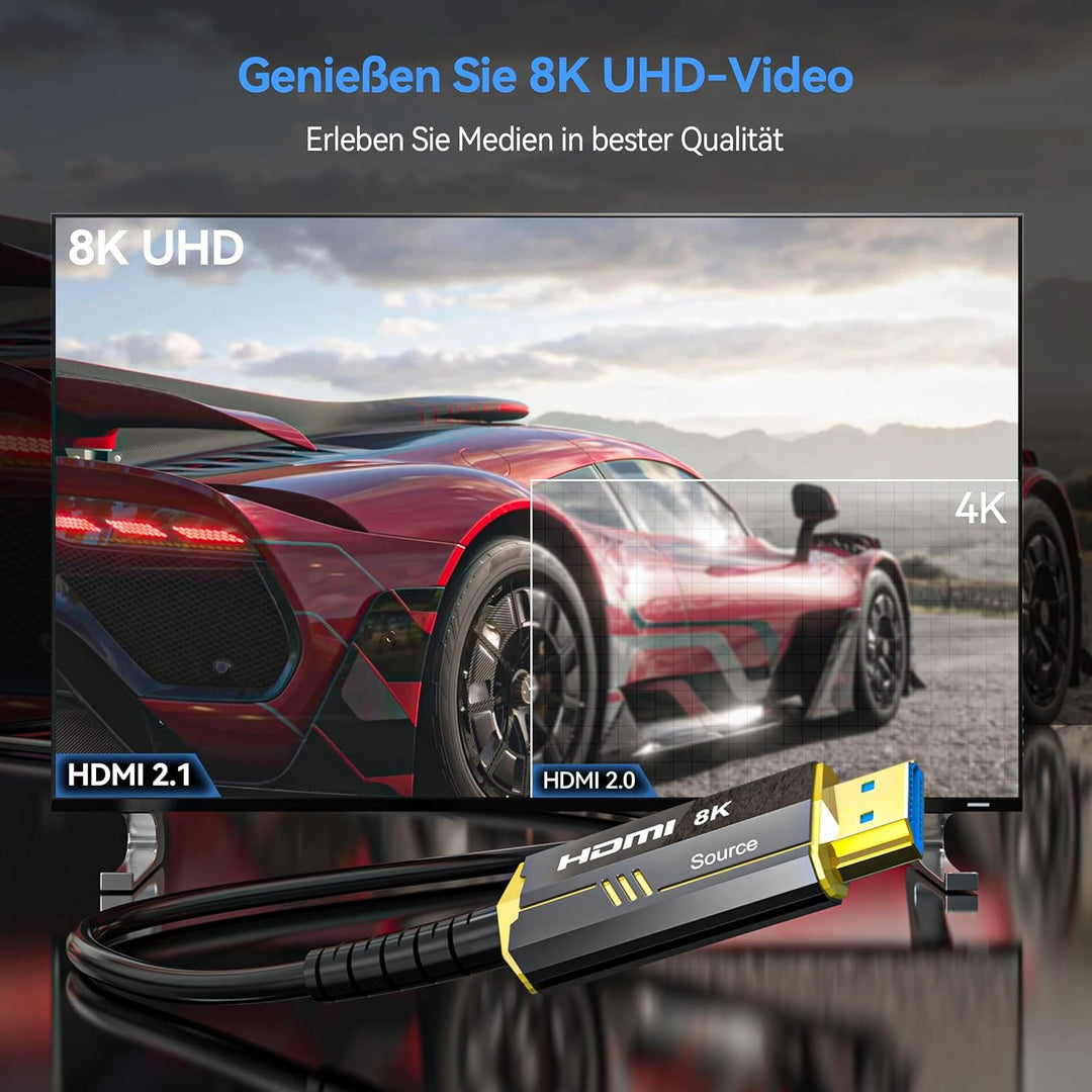 DGHUMEN 8K Glasfaser HDMI Kabel 10M,HDMI 2.1 Kabel 48Gbps Ultra Highspeed Unterstützung 8K@60Hz 4k@1