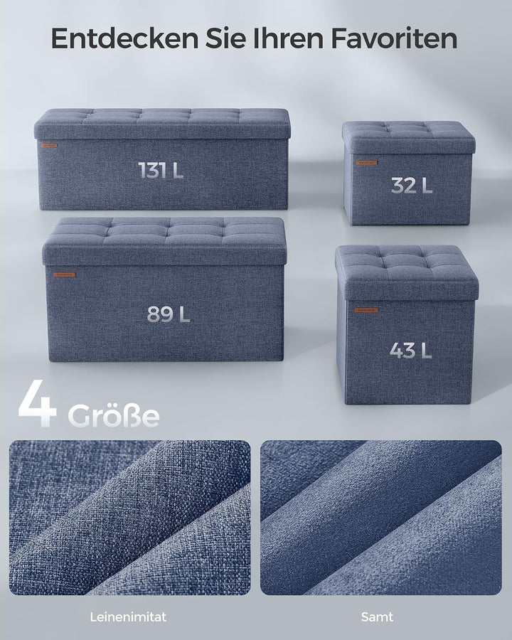 SONGMICS Sitzhocker mit Stauraum, klappbare Sitzbank, 38 x 110 x 38 cm Fussbank, Aufbewahrungsbox, b