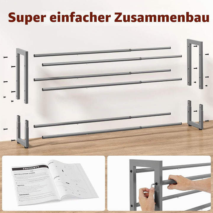 FAVOOSTY 2 Ebenen Schuhregal Metall Ausziehbares Weiss, Verstellbar Platzsparend, Shoes Rack, Robust