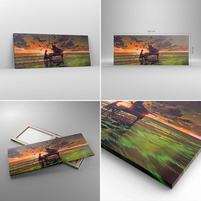 Panorama Bilder auf Leinwand 100x40cm Leinwandbild mit Rahmen Klaviermusik Gross Wanddeko Bild Schla