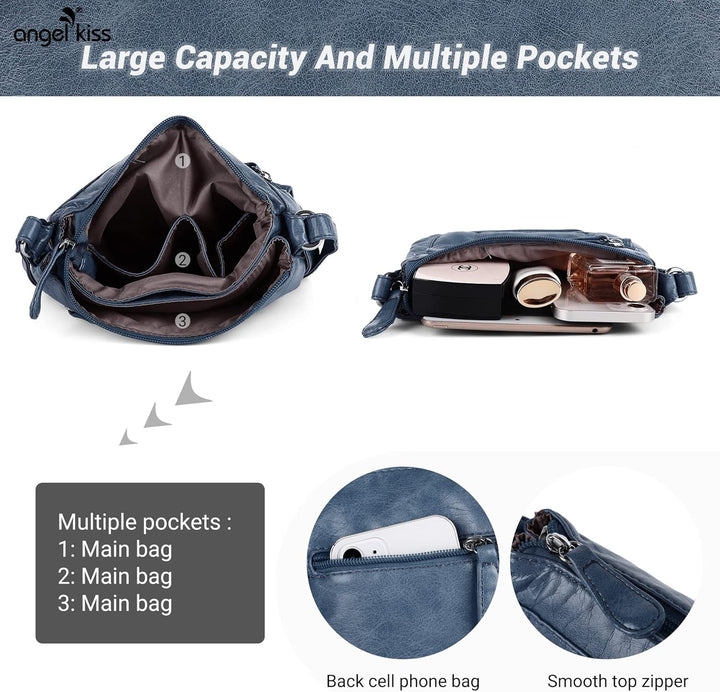 Angelkiss Kleine Damen-Umhängetasche, Leder, Schultertasche für Damen, Hobo-Tasche mit verstellbarem